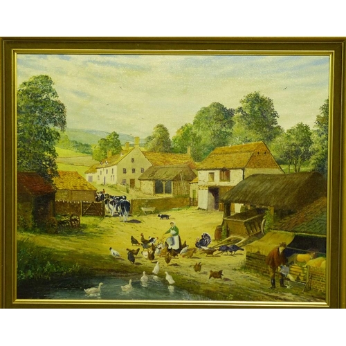 172 - EC Burrows Modern Oil on Board of farmyard scene, signed, in gilt frame, 39cm x 50cm