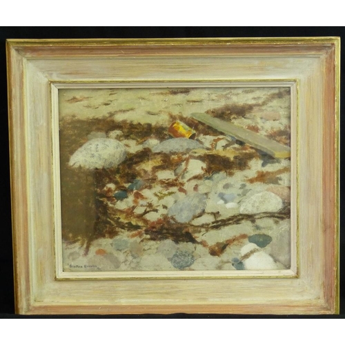 189 - Alethea Garstin Oil on Board, Still Life of Pebbles and Seaweed on shore, signed in painted frame, 1... 