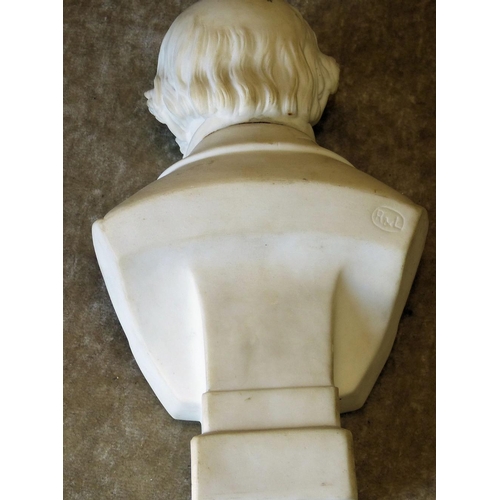 56 - A Parian Bust of a Gentleman on square base, 20cm high (neck restored)