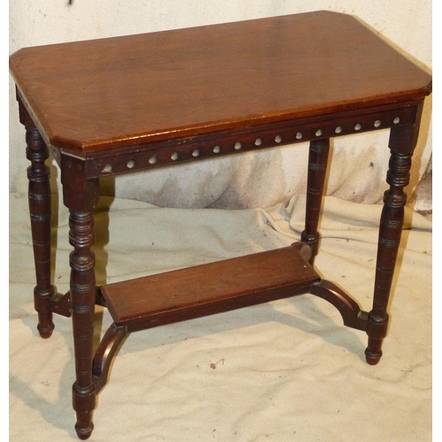 825 - A Mahogany Rectangular Shape Occasional Table having chamfer corners, pierced galleries on round tur... 