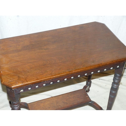 825 - A Mahogany Rectangular Shape Occasional Table having chamfer corners, pierced galleries on round tur... 