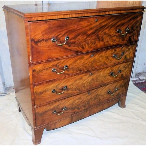 827 - A 19th Century Figured Mahogany Chest having secretaire drawer enclosing fitted interior, 3 long gra... 