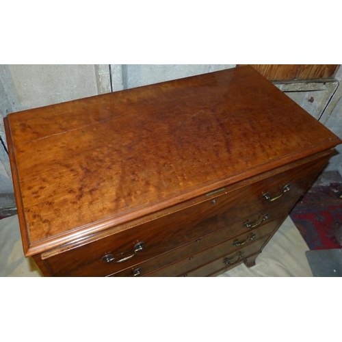 827 - A 19th Century Figured Mahogany Chest having secretaire drawer enclosing fitted interior, 3 long gra... 