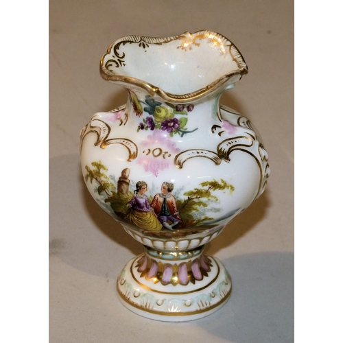 11 - A Vienna Small Bulbous Thin Neck Trumpet Shape Vase having multicoloured figure, floral, leaf and gi... 