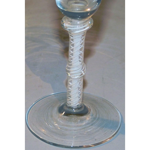 2 - An Engraved Cordial Glass having floral and swag decoration, on opaline twist knob stem, with round ... 