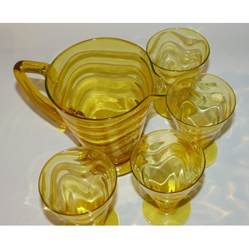 205 - Thomas Webb Sunshine Venetian Ripple Glass Water Jug and 4 matching tumblers (5)  