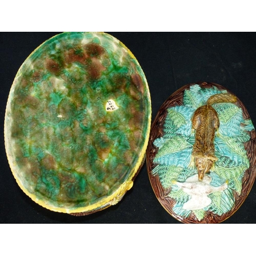 207 - A George Jones Majolica Oval Game Tureen and Cover having fox finial, on turquoise ground with raise... 