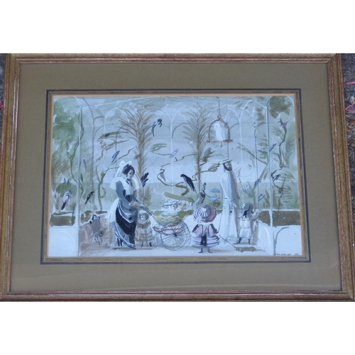 219 - John Halliday Watercolour depicting nanny with children in Avery, signed and dated 1962, in gilt fra... 