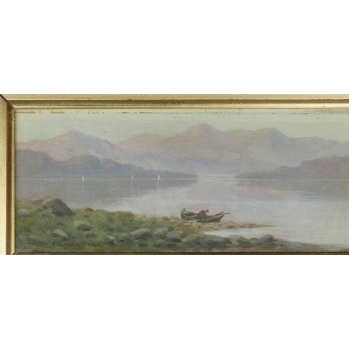 230 - H Sinclair Jackson Pair of Oil on Cards depicting lake scenes with hills in background, both signed ... 