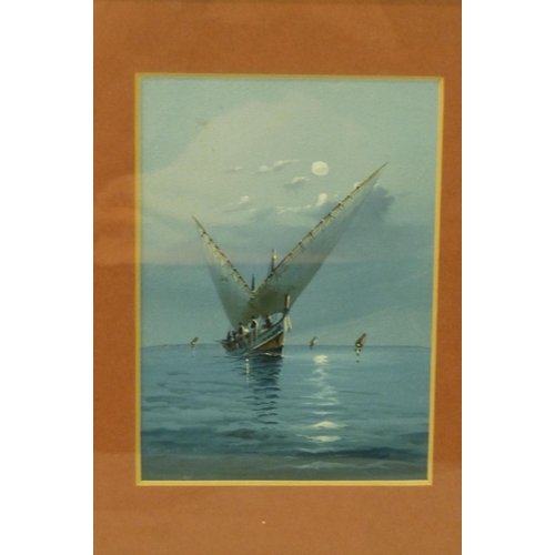 232 - A Pair of Maltese Watercolour's depicting sailing boats in calm seas, indistinctly signed in gilt fr... 