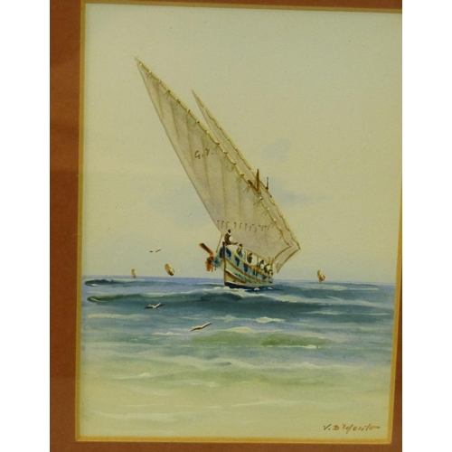 232 - A Pair of Maltese Watercolour's depicting sailing boats in calm seas, indistinctly signed in gilt fr... 