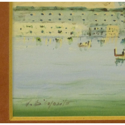 233 - A Pair of Maltese Watercolour's depicting figures fishing on lake scene with town in background and ... 