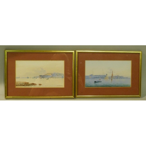 234 - A Pair of Maltese Watercolour's depicting river landscape with boats in foreground with buildings in... 