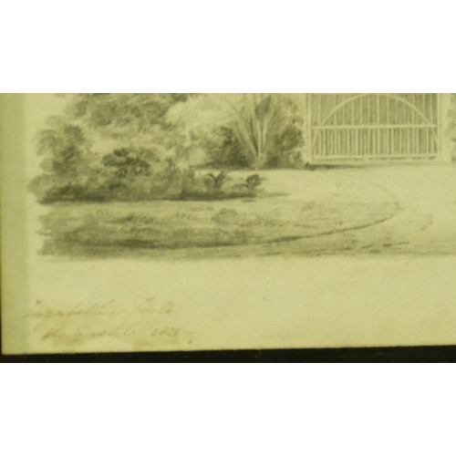 239 - A 19th Century Pencil Sketch depicting figure on driveway with gate and trees in background, indisti... 