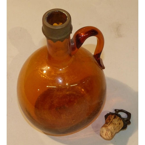 24 - A 19th Century Round Glass Thin Neck Claret Jug with plated stopper, 22cm high  