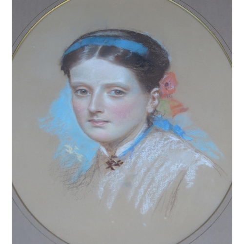 288 - W Wills Oval Pastel shoulder length portrait of a young lady 