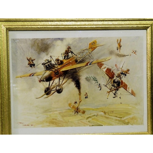 289 - Terence Cuneo Coloured Comical Print depicting mice in fighter planes, bears indistinctly pencil sig... 