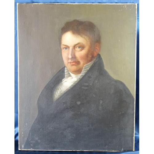 291 - A 19th Century Oil on Canvas shoulder length portrait of a gentleman, unsigned, indistinctly inscrib... 