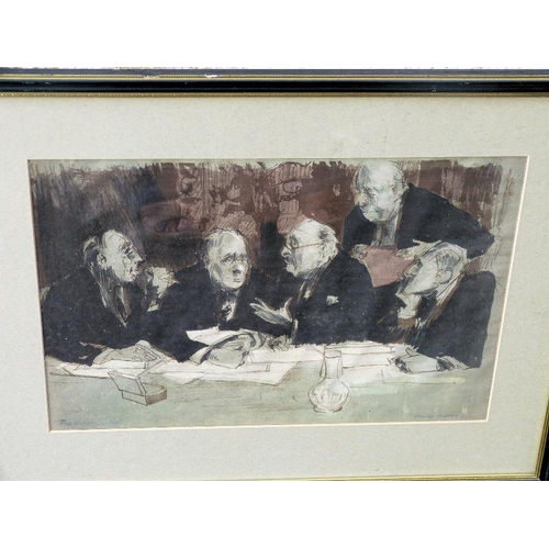 294 - Charles Mosley Pen and Ink Sketch depicting 5 gentlemen chatting, indistinctly signed and inscribed ... 