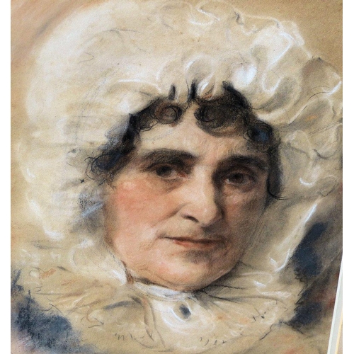 296 - A Pastel Shoulder Length Portrait of an elderly lady in walnut frame, 37cm x 27cm  