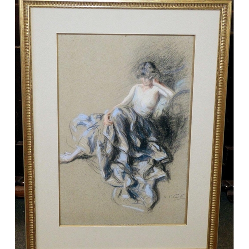 297 - A Pastel depicting Reclining Lady, indistinctly signed in gilt frame, 48cm x 32.5cm   