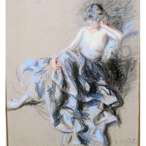 297 - A Pastel depicting Reclining Lady, indistinctly signed in gilt frame, 48cm x 32.5cm   