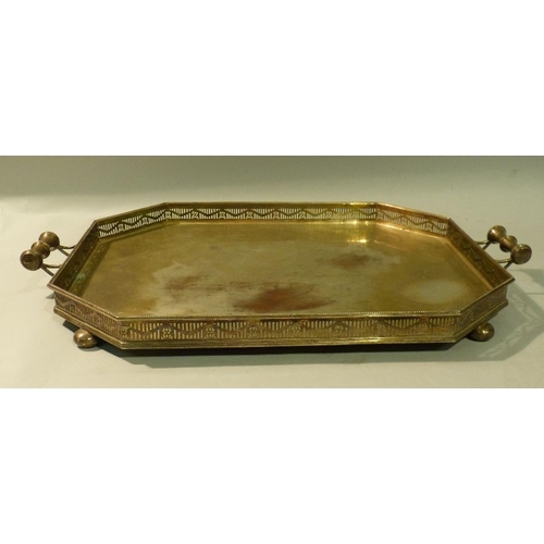 302 - A Silver Plated Large Rectangular 2-Handled Tray having chamfer corners, pierced gallery, engraved c... 