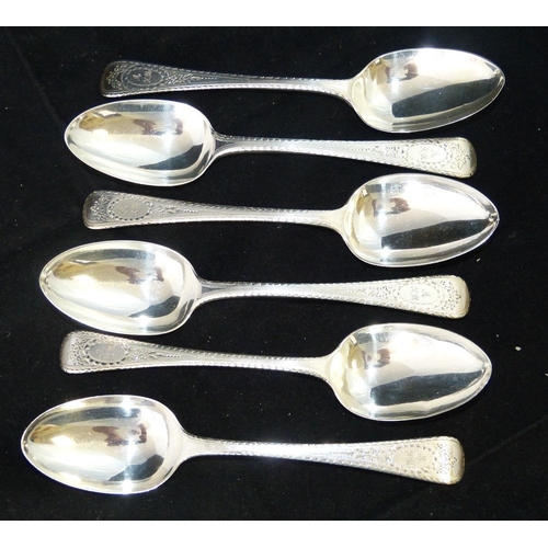 312 - A Harlequin Set of 6 George III Silver Bright Cut Tablespoons, London 4 x 1817, 2 x 1809, 9.5oz  