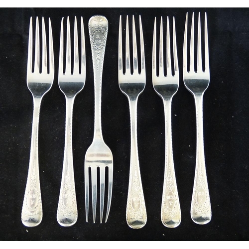 313 - A Harlequin Set of 6 Bright Cut Forks, London 3 x 1812, 3 x 1825, 8.6oz  