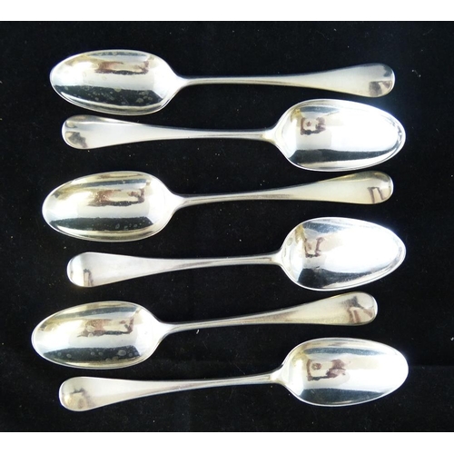 314 - 6 George II Silver Dessert Spoons having engraved crests, London circa 1748 (marks rubbed) 6oz  