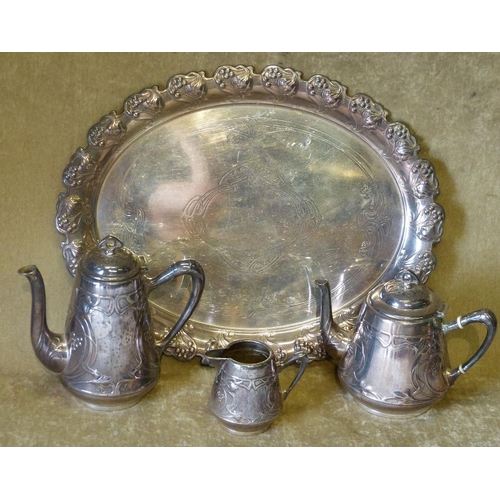 324 - A WMF 4-Piece Art Nouveau  Style Tea and Coffee Service having embossed, grape, vine and scroll deco... 