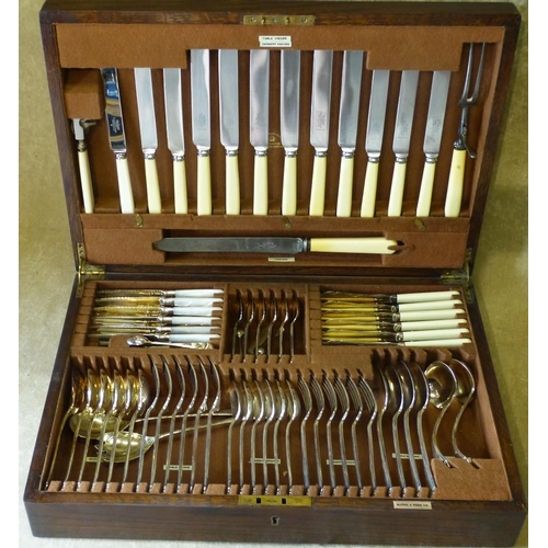 325 - A Mappin and Webb Silver Plated Flatware Service (1 butter knife odd) in fitted oak canteen, 53cm wi... 