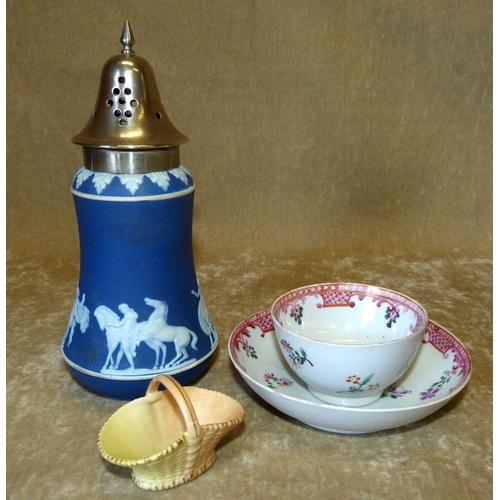 42 - A Wedgwood Jasperware Bulbous Shape Sugar Caster having raised classical figure and horse decoration... 