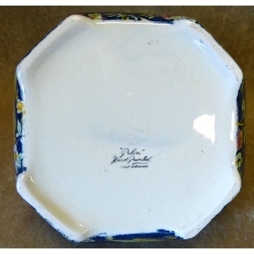 44 - A  China Square Pekin Pattern Biscuit Barrel having chamfer corners with hinged lid, 19cm wide  