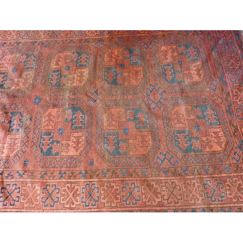 601 - A Bokhara Rug on red ground having 2 x 4 centre medallions, 2m 6cm x 1m 46cm (slight wear)  