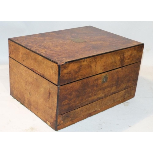 611 - A 19th Century Burr Walnut Jewellery Box having hinged lid enclosing mirror and part fitted interior... 