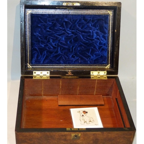 611 - A 19th Century Burr Walnut Jewellery Box having hinged lid enclosing mirror and part fitted interior... 