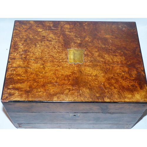 611 - A 19th Century Burr Walnut Jewellery Box having hinged lid enclosing mirror and part fitted interior... 