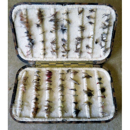 616 - A Neroda Bakelite Fishing Fly Box by Hardy Brothers, enclosing various flies  