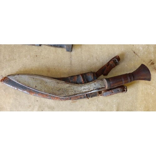 621 - A Horn Handled Machete with part leather sheath, 86cm long, also a Kukri knife (2)  