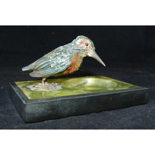 626 - A Cold Painted Bronze Figure of a bird mounted on rectangular onyx ashtray, 14.5cm wide  