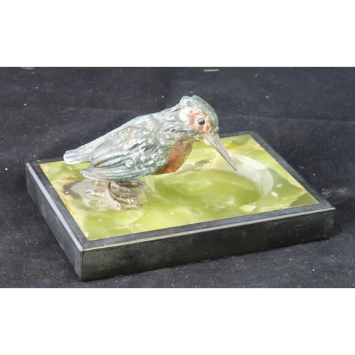 626 - A Cold Painted Bronze Figure of a bird mounted on rectangular onyx ashtray, 14.5cm wide  