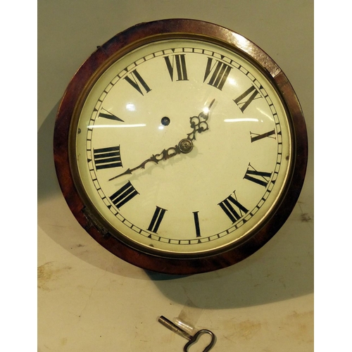 637 - A 19th Century Mahogany Small Round Fusee Wall Clock, labelled Camerer, Cuss & Co, having white enam... 