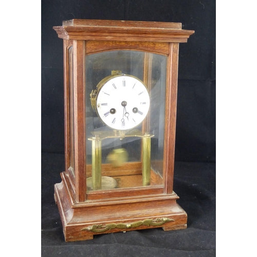 640 - Vincenti & Co Glass 8-Day Striking Drum Mantle Clock, stamped C & S over a crown, having white ename... 