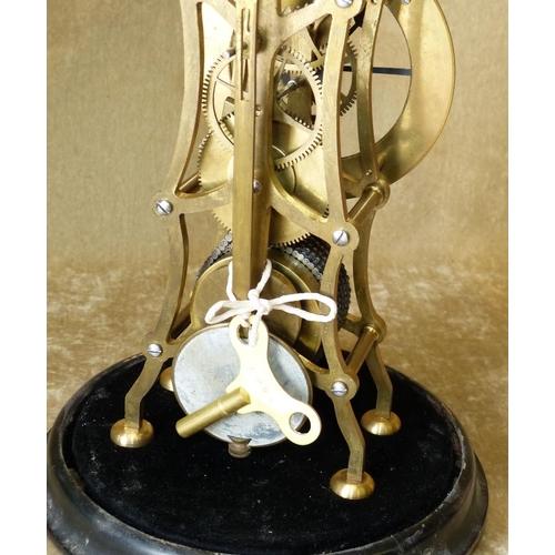 644 - A Brass Fusee Skeleton Clock having silvered circular chapter ring with Roman numerals, under dome, ... 