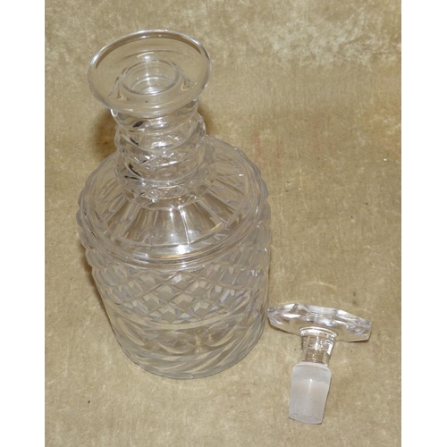 9 - A Georgian Cut Glass Bulbous Decanter having ring neck, mushroom shape stopper with all over tooth c... 