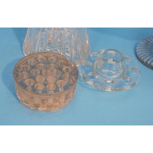 16 - A Cut Glass Round Fruit Bowl having tooth-cut decoration turned stem on round base, 21.5cm high also... 