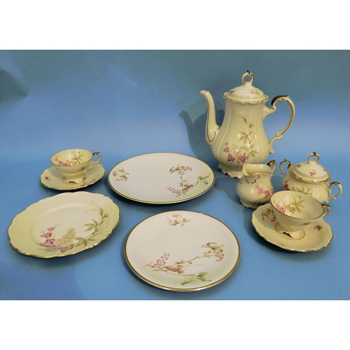 19 - A Bavarian Edelstein Tea Service on cream ground with multicoloured floral and leaf decoration compr... 