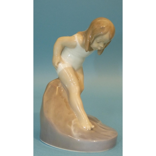 2 - A Royal Copenhagen Figure of a young girl paddling, 13cm high