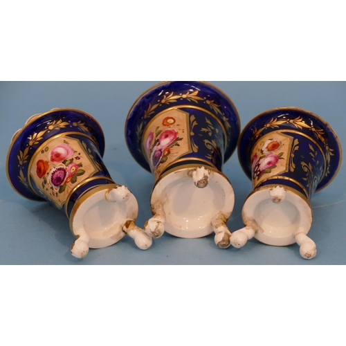 32 - A Pair 19th Century Round Trumpet Shape Vases with crinkled rims, on white and blue ground with hand... 